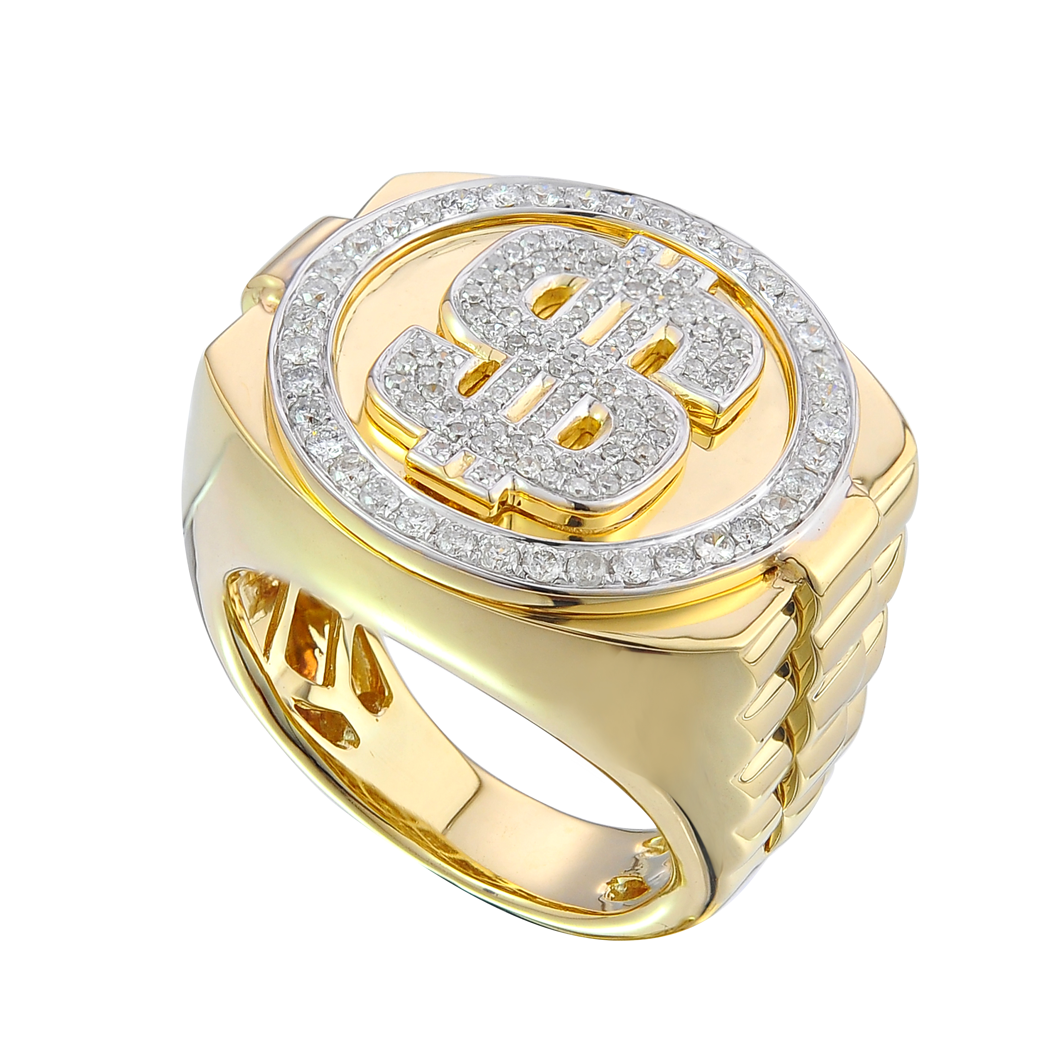 Diamond Dollar Sign Men's Ring  0.82 ct. 10K Yellow Gold